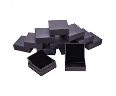 BENECREAT 12 Pack Negra Caja de Joya Caja de Cartón Craft con Almohadilla de Terciopelo Elegante para Presentación de Anillo Pendientes Collar 10x10x3.5cm