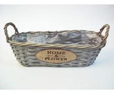Cesta para plantas 35 x 13 x 10 cm Home & Garden ovalado – Maceta Cesta cesta de mimbre gris – Maceta – Cuenco