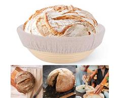 Ratán Fermentación Cesta Mimbre, Redondo Pan a Prueba Cesta, Masa Madre Cuenco con / Forro, Multiuso Vid Tejido para Hogaza Pastelería Masa,Comida Horneado de Almacenaje Organizador - 23X8.5CM
