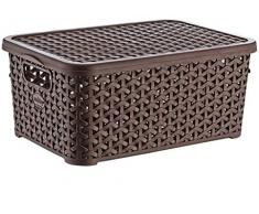 Maya Professional Tools 041255M Cesta Multiusos Ratan Pequeña con Tapa, 6 litros, Marron