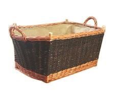 Backideen - Cesta para leña (rectangular, 50 x 33 x 27/33 cm), color marrón oscuro, mimbre, marrón oscuro, T 70cm x B 40cm x H 30/34cm