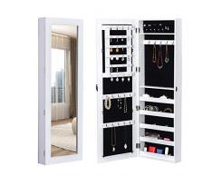 HOMCOM Espejo Joyero de Pared o de Pie Armario para Joyas Guardajoyas 37x9.5x112cm MDF Blanco