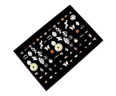 Exhibidor y Caja Organizar Joyas - 34x23cm Acabado en Cuero Sintético Elegantemente Forrado de Terciopelo Negro Caja Expositora con 7 rollos para Anillos y Gemelos
