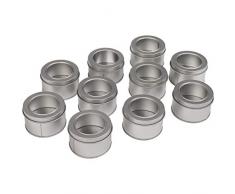 Latas de Aluminio con Tapa (Pack 10) - Latas Redondas de Metal Pequeñas, Cajas Metalicas para Cosméticos, Bálsamo Labial, Viajes - Set Contenedor Especias con Ventana Transparente - Tarros Pequeños