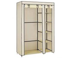 SONGMICS Armario de Tela para Ropa, Organizador de Tela Plegable, 175 x 110 x 45 cm, Beige LSF007M