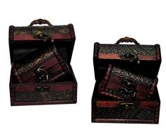 Lote de 10 Packs de 2 Baúles de Madera Clásicos Efecto Envejecido. Joyeros. Detalles de Bodas y Eventos. 9,5 x 6,5 cm.)(12,5 x 9 cm