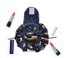 Bolsa de Cosméticos,ONEGenug Bolsa de Maquillaje, Organizador de un Solo Paso con Diseño de Cordón, Bolsa de Cosméticos para Señoras Perezosas (Azul oscuro)