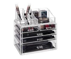 Relaxdays Organizador para Maquillaje, Cinco cajones, Caja de almacenaje para Brochas & Pintalabios, Transparente