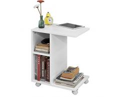 SoBuy FBT48-W,ES Mesa Auxiliar con 2 Estantes, Consola,Mesita de Noche con Ruedas para iPad, Teléfono o Lampara
