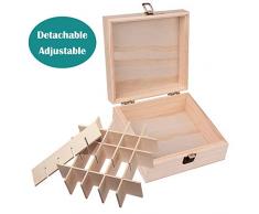 BrilliantDay 25 Ranuras de Contenedor de Aceite Esencial, Caja de Madera Natural Extraíble, Estuche de Transporte de Aceite Esencial(No Incluyen Aceites Esenciales)