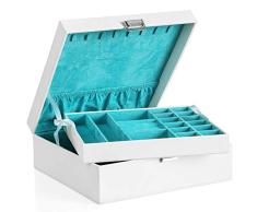 SONGMICS Caja Joyero, Organizador para Bisuterías, 26 x 26 x 10 cm, Blanco JDS305W