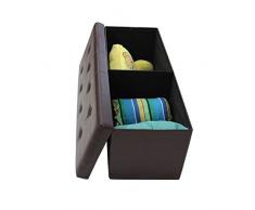 Todeco - Almacenamiento Banco, Almacenamiento Otomano Plegable de Cuero - Carga máxima: 150 kg - Material: Imitación de Cuero - 110 x 38 x 38 cm, Marrón, Acabado Cosido y copetudo