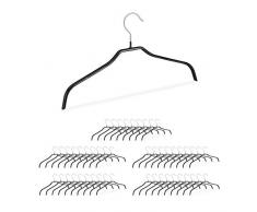 Relaxdays Pack 50 Perchas Ropa Antideslizantes, Metal-PVC, Negro, 21 x 42 x 1 cm