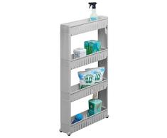 mDesign Mueble auxiliar para lavadero – Compacta estantería con ruedas para guardar detergentes, quitamanchas, etc. – Práctico carro de lavandería de plástico con cuatro amplios estantes – gris