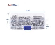 160 pcs Tornillos de la Cabeza del Casquillo del Zócalo del Hilo de Rosca Métrico del Acero Inoxidable 304 con la Caja de Almacenaje, M3 x 6/8/10/12/16/20/25/30 mm