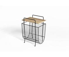 LIFA LIVING Revistero de Metal con Estante de Madera MDF, Magazine Rack de Suelo de diseño Vintage, Estante para revistas 2 en 1, 40 x 29 x 54 cm
