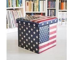 Relaxdays 10019050_364 - Banco taburete con función de Baúl, cuero sintético, 38 x 38 x 38 cm, carga máxima 300 Kg, diseño USA