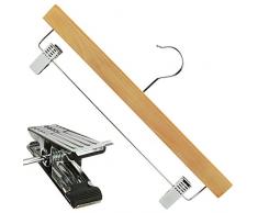 Hangerworld 25 Perchas 36cm Madera Recta Barniz Natural con Pinzas de Metal para Faldas y Pantalones