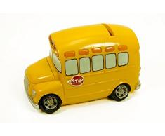 Hucha Decorativa Infantil " Autobús Escolar" Figuras Resina. 17 x 9 x 10 cm.