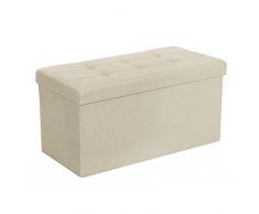 SONGMICS Banco con Espacio de Almacenamiento, Cofre, Taburete, Caja de Almacenamiento, Reposapiés, Plegable, Capacidad de Carga hasta 300 kg, 80 L, 76 x 38 x 38 cm, Lmitación Lino, Beige LSF47BE