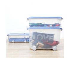 Tatay 1151107 Caja de Almacenamiento Multiusos bajo Cama Ruedas 63 l de Capacidad plástico Polipropileno Libre de bpa Transparente con Tapa, Azul, 45 x 78 x 18 cm