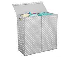 rosa claro y blanco Cestas para la colada extragrandes plegables y con asas mDesign Moderno cesto para colada con tapa Cubos de ropa sucia para el ba/ño con 2 compartimentos y dise/ño de puntos