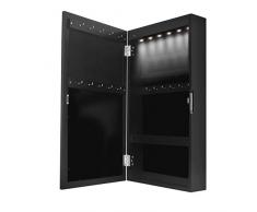 Armario joyero – 31 x 56 x 10 cm, para montar en la pared, cerradura magnética, color negro, con luz LED – Espejo, armario para joyas con espejo (negro con LED)