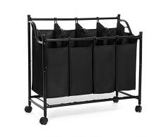 SONGMICS Carrito de LavanderÍa, Cesta de lavanderÍa, Colector de Ropa con 4 Bolsas de Tela ExtraÍbles, Contenedor de Ropa sobre Ruedas, Clasificador de Ropa, Robusto, 4 x 35 Litros, Negro, LSF005
