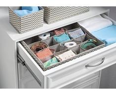 mDesign - Chevron - Organizador de tela para almacenamiento en el cajón del armario/la cómoda, para ropa interior, soquetes, brasier, corpiño, calzas, pantimedias - 16 compartimientos - Gris topo/natural