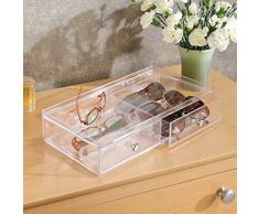 InterDesign Drawers Caja para guardar gafas | Caja organizadora apilable para gafas, gafas de lectura y gafas de sol | Caja para gafas con 2 cajones | Plástico transparente