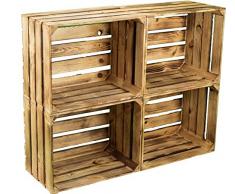 Kit de 4 Sólido Caja de Fruta Cajón de Manzana Caja de Vino de la región de altes Land 49 x 42 x 31cm Flameado