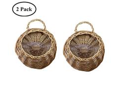 colgando de la cesta de la maceta, cesta colgante de mimbre rattan maceta trenzada maceta decorativa recipiente de la jarra contenedor para plantas de interior al aire libre, conjunto de 2