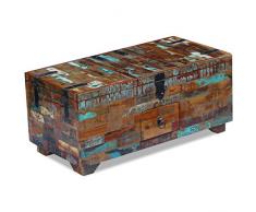 vidaXL Mesa de Centro Cofre Madera Maciza Reciclada 80x40x35 cm 3 Compartimentos