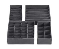 SONGMICS Organizador para Cajones con Compartimentos, Caja de Almacenaje Plegable, Organizador de Armario para Ropa Interior, Calcetines, Corbatas, Bufandas, Set de 4 Piezas Gris Oscuro RUS04GY