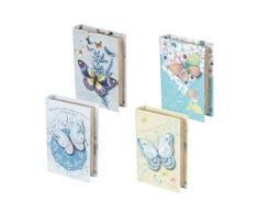 CAPRILO. Set de 4 Cajas Libro Decorativas de Madera y Tela Mariposas Cajas Multiusos. Joyeros. Regalos Originales. Decoración Hogar. 3 x 13.5 x 9.5 cm.