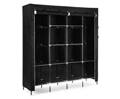 SONGMICS Armario de Tela y Tubo Metal, Organizador con Cremalleras, Ropero Plegable Colgar, para Ropa, Resistente al Polvo y Humedad, Extra Grande, 180 x 45 x 168 cm, Negro RYG44H