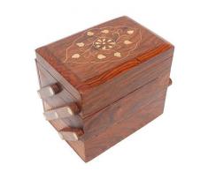 WhopperIndia 3 compartimento Joyero de madera para mujer, estuche organizador de joyero de viaje, vitrina de almacenamiento para collar, aretes, anillos, pulseras