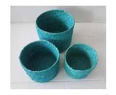 Juego de 3 cestas Redondas, Color Turquesa