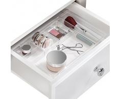 iDesign Organizador de maquillaje, separador de cajones extensible en plástico, bandeja extensible ideal para guardar accesorios de belleza y baño, transparente
