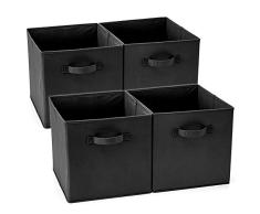 EZOWare Set de 4 Caja de Almacenaje, Cubos Organizador de Tela Plegable, Cajas de Almacenamiento para Ropa, Juguetes, Roperos, Armarios, Estanterías - 33 x 38 x 33 cm - Negro