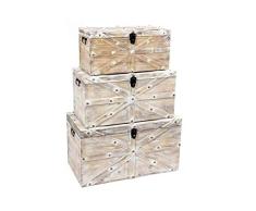 DRW Set de 3 Baúles de Abeto MDF en Blanco Envejecido 79x43x44cm