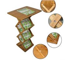 Expositor Plegable Para Folletos De Bambú - Con 5 Bolsillos, Altura Ajustable (99 O 145 Cm), Ideal Para Ferias, Oficinas O Tiendas