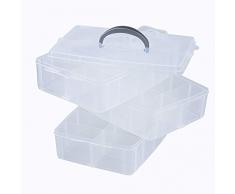 Caja Almacenamiento 3 Niveles Plástico Transparente - Para Guardar y Organizar Hilos de Coser Cuentas Artículos de Belleza Esmaltes Joyas Artes y Accesorios Manualidades- 30 Compartimentos (1 PACK)
