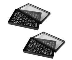 2 paquetes Terciopelo Joyero anillo Monitor Organizador Caso Bandeja Poseedor Arete Almacenamiento Caja Almacenamiento Caja Bandeja Caso Estar - Negro Joyería Monitor Al por menor Ventana Gabinete Tap