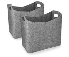 Navaris Set de 2X Cesta de Fieltro para Almacenamiento - 2 Cestos de Fieltro Rectangular de 40x23x39.5CM - Canasta para leña con Asas de Transporte