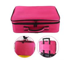 Neceser de Maquillaje, 3 capas Mejoradas Bolsa de Cosméticos Organizador, Gran capacidad Funda de Viaje para Cosméticos Joyería/Labial/Cepillo de Sombra(Rosa roja)