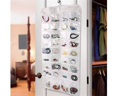 jyhyeu Hanging Organizador de joyas, 72-pocket para colgar joyas y accesorios organizador pared bolsillos