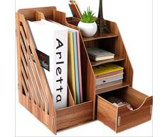 Archivador Revistero Caja De Almacenamiento Escritorio De Madera A4 Estantería Para Archivos De Múltiples Capas Suministros De Oficina Acabado Caja De Almacenamiento Información Marrón oscuro