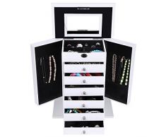 SONGMICS Caja Joyero, Organizador para Bisuterías y Joyería, con Cajones, Talla XXL, Color Blanco JBC06W