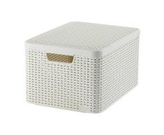 CURVER 205862 - Cesta con Tapa con Efecto Mimbre (tamaño Grande, Polipropileno), Color Blanco